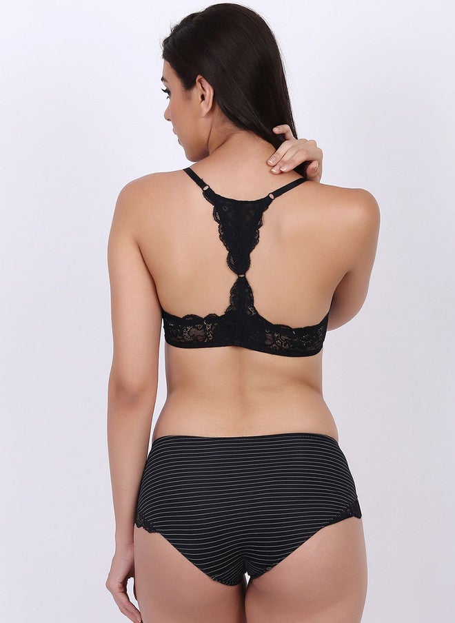 PRIZO Women Striped Heavily Padded Lingerie Set PZ-LS-WREN-BLAC - Image 4